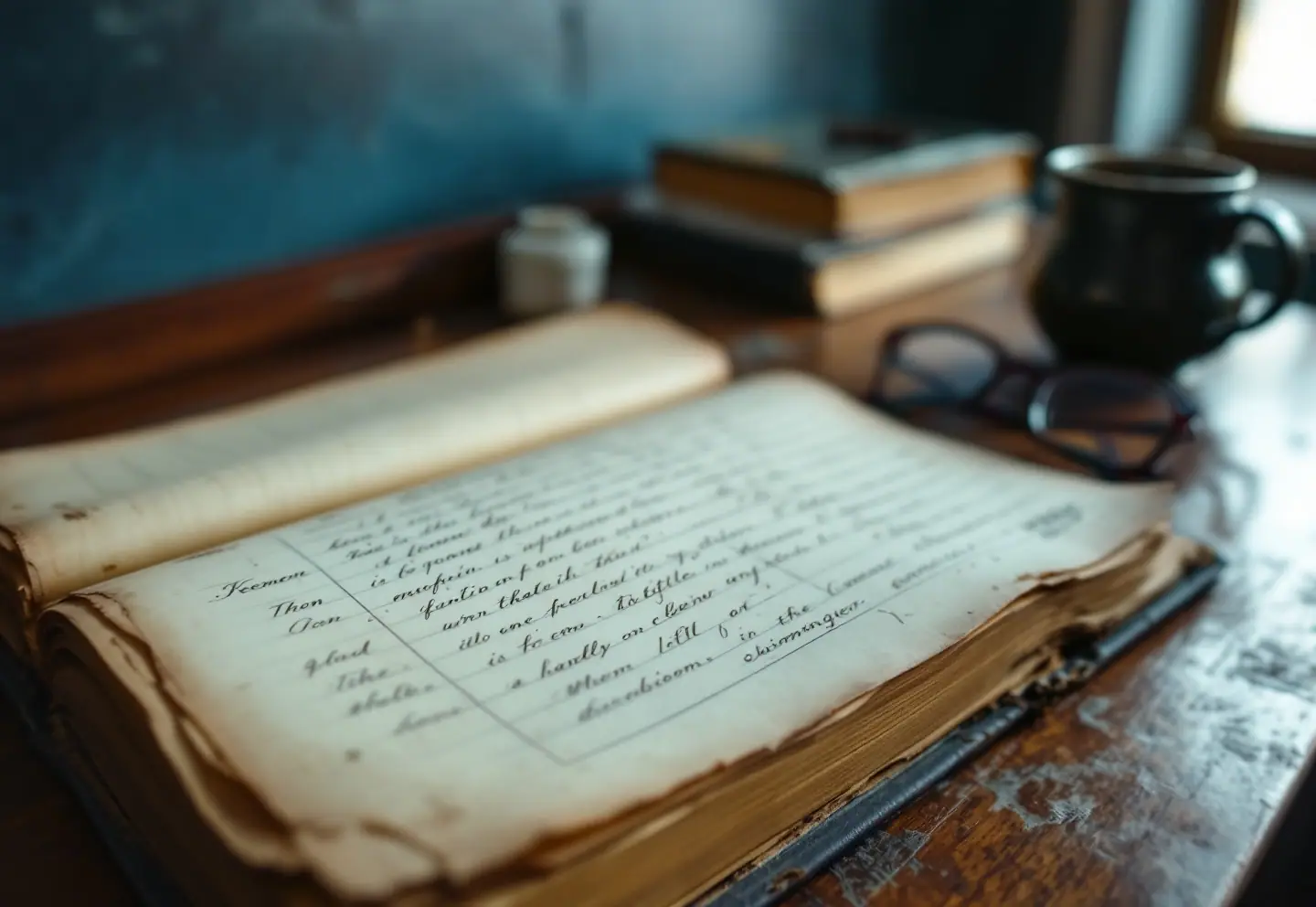 Open ledger with browned, crumbling page edges on a wooden counter in a county office